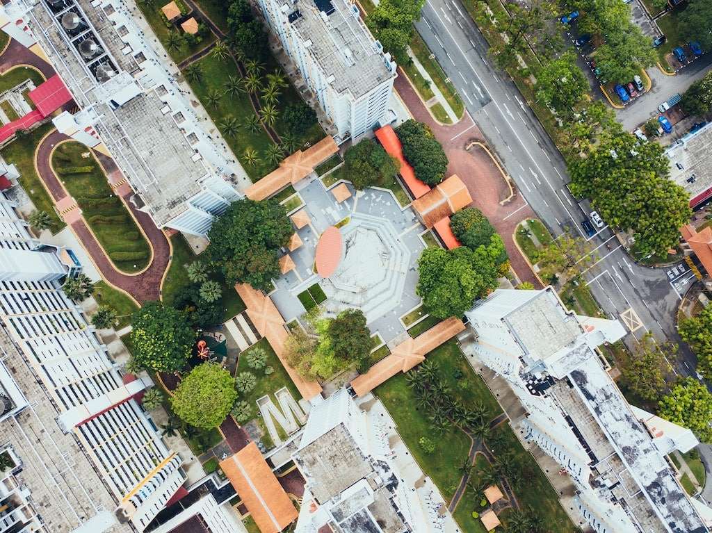 Aerial green roof view