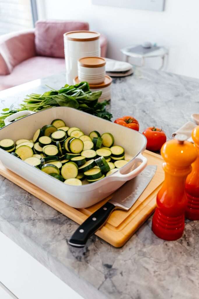 le creuset baking dish with zucchini