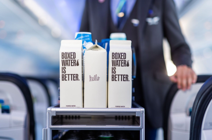 Boxed Water on Alaska Airlines