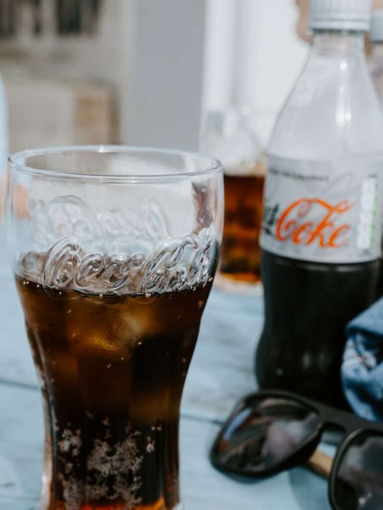 diet coke bottle and glass