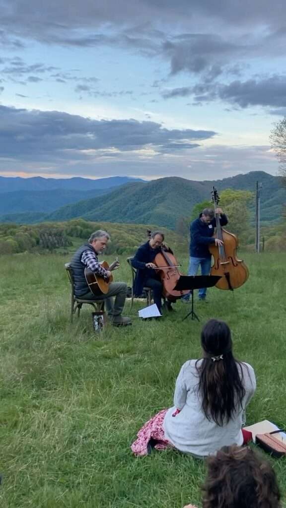 Yo-Yo Ma performs for an audience in the Great Smoky Mountains