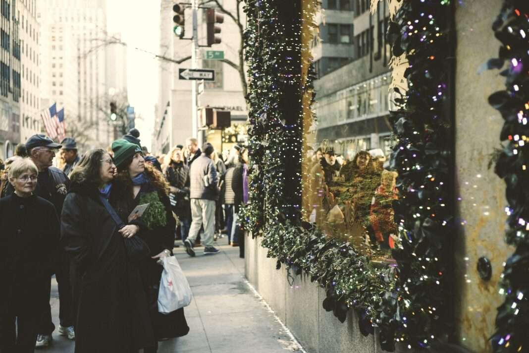 Shoppers outside Saks Fifth Avenue in New York City