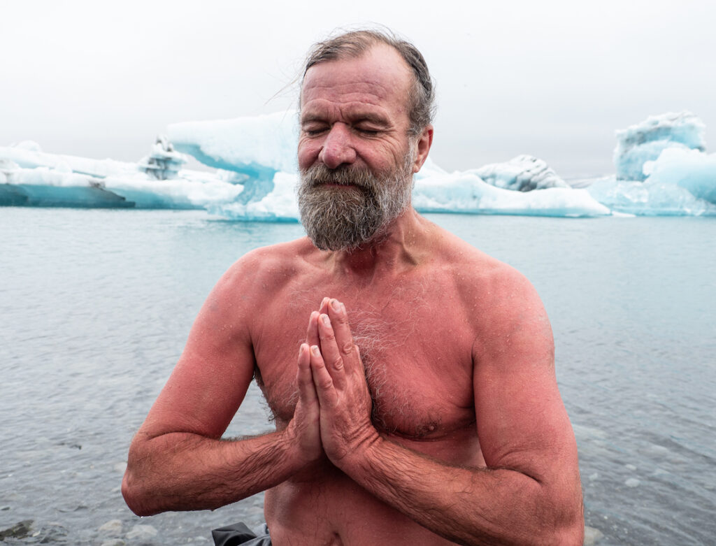 Wim Hod cold plunges in Iceland.