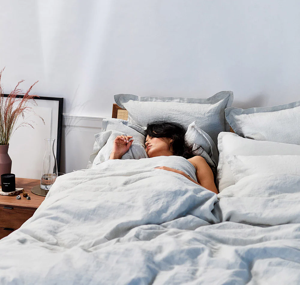 Snowe Home linen bedding.